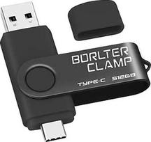 "BorlterClamp" C tipo USB atmintinė 512GB, 2 in 1 OTG atmintinė USB 3.0 su dvigubu USB C prievadu, skirta "Android" išmaniesiems telefonams "Samsung S10/S9/S8", "Huawei", planšetiniams kompiuteriams ir kompiuteriams (juoda)
