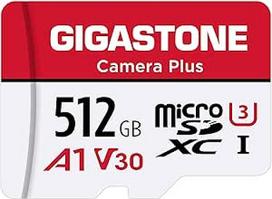 "Gigastone Camera Plus" 512GB "MicroSDXC" atminties kortelė + SD adapteris veiksmo kamerai, dronui ir planšetiniam kompiuteriui, skaitymo greitis iki 100MB/s, "Full HD" vaizdo įrašymas, A1 U3 10 klasės "Micro SD" kortelė UHS-I