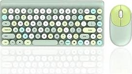 "Jectse" belaidės klaviatūros ir pelės derinys, 2,4 GHz 1200 DPI belaidė pelė ir klaviatūra su retro rašomosios mašinėlės klaviatūra, miela ergonomiška kompiuterio klaviatūra ir pelė (žalia)
