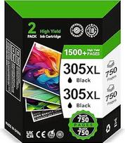 305 XL juodos spalvos spausdintuvo kasetės - 2 x 750 puslapių, suderinamos su originaliomis HP 305 juodos spalvos spausdintuvo kasetėmis, skirtomis HP DeskJet 2820e 2800e 2810e 2700 2710e 2720e Plus 4100 4120 Envy 6000