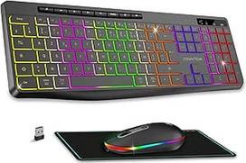 A: Belaidis apšviestos klaviatūros ir pelės rinkinys 2,4 GHz įkraunamas RGB apšvietimo plonas ir tylus optinių LED pelių rinkinys, skirtas kompiuteriui "Mac" nešiojamajam kompiuteriui