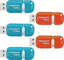 GIGASTONE 128GB atmintinė (5 vnt.) V10 USB 2.0, didelės spartos, be dangtelio, duomenų saugykla, atsarginė kopija, skirta kompiuteriui, kompiuteriui, televizoriui ir automobiliui - oranžinė/mėlyna