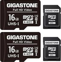 GIGASTONE 16GB MicroSDHC atminties kortelė, 2 vnt. + SD adapteris veiksmo kamerai, "GoPro", dronui ir planšetiniam kompiuteriui, skaitymo greitis iki 85MB/s, Micro SD kortelė UHS-I Class 10 U1