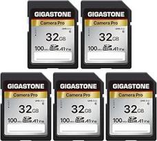 GIGASTONE 32GB 5 pakuotės SDHC atminties kortelė "Camera Pro" iki 100MB/s, skirta "Canon" skaitmeniniams fotoaparatams A1 V10 UHS-I U1 Class 10 Full HD Video