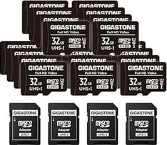 GIGASTONE 32GB MicroSDHC atminties kortelė 20 vnt. + SD adapteris veiksmo kamerai, "GoPro", dronui ir planšetiniam kompiuteriui, iki 90MB/s, Full HD vaizdo įrašymas, Micro SD kortelė UHS-I Class 10 U1