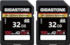 GIGASTONE 32GB SDHC atminties kortelė 2 pakuotės 4K kamera Extreme iki 100MB/s suderinama su "Canon" 4K UHD vaizdo A2 V30 U3 UHS-I C10 su 2 mini dėklais