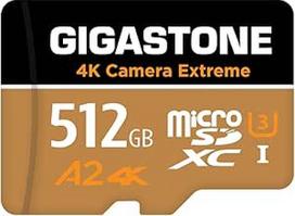 GIGASTONE 512GB MicroSDXC atminties kortelė + SD adapteris, 4K kamera Extreme, iki 160/130MB/s, suderinama su "GoPro Drone Switch", A2 U3 V30 UHS-I Micro SD kortelė