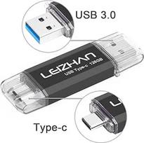 LEIZHAN USB atmintinė 128GB C tipo atminties kortelė OTG Memory Stick 2-in-1 USB 3.0 rašiklinis diskas, skirtas asmeniniam kompiuteriui, nešiojamajam kompiuteriui ir kitiems USB-C įrenginiams (128GB, juoda)