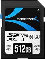 SABRENT SD kortelė 512GB V90 UHS-II U3 SDXC kortelė 10 klasės, 280MB/s skaitymo, 250MB/s įrašymo - profesionali atminties kortelė 4K 8K vaizdo įrašams, DSLR, dronams, fotoaparatams (SD-TL90-512GB)