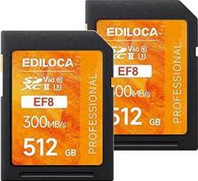 SD kortelė UHS II SDXC 512GB 2 pakuotės Profesionali SD atminties kortelė su iki 300MB/s skaitymo ir 200MB/s įrašymo sparta, V60, U3, 10 klasė - 4K/6K vaizdo įrašams, DSLR, žaidimų, veiksmo kameroms (EF8 512GB-2 pakuotės)