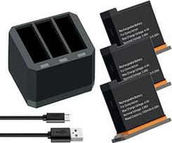 XITAIAN 3 x įkraunamos baterijos, skirtos DJI Osmo Action 1. Fotoaparato baterija 1300 mAh kanalo USB įkroviklis Baterija, skirta DJI Osmo Action 1 kartos fotoaparatų priedams