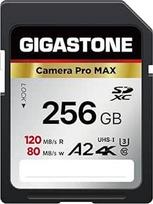 [5 metų galiojanti pigių duomenų sutartis] GIGASTONE 256GB SD kortelė, 4K Camera Pro MAX, A2 4K SDXC Speicherkarte, suderinama su Canon Nikon Sony Kodak Panasonic skaitmeniniais fotoaparatais -mit Mini Case