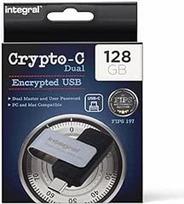 "Integral" 128GB "Crypto-C" dvigubo šifravimo USB atmintinė AES-XTS 256 bitų aparatinis šifravimas USB 3.2 su saugiu dvigubu slaptažodžiu, sertifikuota pagal FIPS 197 - skirta "Mac", "MacBook", PC, nešiojamiesiems kompiuteriams