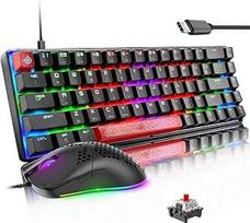 "Lexonelec MK14-65 Percent Compact PC Mac žaidimų pelės ir klaviatūros rinkinys su laidu RGB riešo atrama C tipo žaidėjų klaviatūros Ergonomiška 12000 DPI apšvietimo LED pelė - raudonas jungiklis