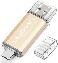 leizhan USB atminties kortelė 64GB C tipo/USB atminties kortelė OTG "2-in-1" USB 3.0 rašiklinis diskas, skirtas kompiuteriams, nešiojamiesiems kompiuteriams, mobiliesiems telefonams ir kitiems USB-C įrenginiams - aukso spalvos