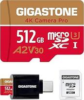 "Gigastone" 512GB "Micro SD" kortelė 4K "Camera Pro A2 V30" UHS-I U3 C10 iki 150/120MB/s išmaniesiems telefonams "GoPro Action Cam" 4K UHD vaizdo įrašams su adapteriu ir USB-C kortelių skaitytuvu