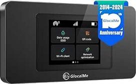 "GlocalMe Duoturbo" mobilusis WLAN maršrutizatorius, SIM kortelės nereikia, 4G LTE maršrutizatorius su 1GB pasaulinių duomenų, 3500 mAh baterija, LCD ekranas, dvigubas modemas, mobilusis prieigos taškas 200 šalių (juodas)