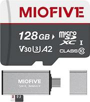 "Miofive" 128GB atminties kortelė - "Ultimate Micro SD" su USB 3.0 C tipo kortelių skaitytuvu, 170MB/s, C10, U3, A2, V30, 4K, skirta 4K "WiFi" prietaisų kameroms ir GPS prietaisų kameroms
