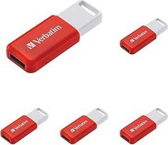 "Verbatim DataBar" USB atmintinė, kompaktiška 16GB atminties kortelė, nešiojamoji USB 2.0 atmintinė, raudonos spalvos, idealiai tinkanti nešiojamiesiems kompiuteriams, kompiuteriams ir nešiojamiesiems kompiuteriams (5 vnt.)