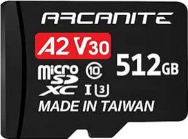 ARCANITE AKV30A2512 512GB "MicroSDXC" atminties kortelė su adapteriu A2, UHS-I U3, V30, 4K, C10, Micro SD