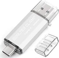 C tipo USB atmintinė 128GB OTG "2-in-1" atmintinė su dviem USB 3.0 prievadais ir C jungtimi, skirta išmaniesiems telefonams, planšetiniams kompiuteriams ir kompiuteriams (sidabrinė)