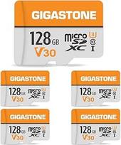 GIGASTONE 128GB 5 pakuočių MicroSDXC atminties kortelė su SD adapteriu, skirta "Gopro" veiksmo kamerai, dronui, DJI planšetiniam kompiuteriui ir "Switch 1", iki 95MB/s, UHS-I U3 V30 10 klasės, 4K UHD vaizdo įrašų mikro SD kortelė