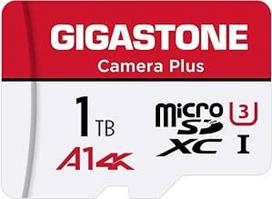 GIGASTONE Camera Plus 1TB MicroSDXC atminties kortelė + SD adapteris veiksmo kamerai dronui ir planšetiniam kompiuteriui iki 150/120MB/s, Full HD vaizdo įrašymas, A1 U3 10 klasės Micro SD kortelė UHS-I