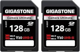 GIGASTONE UHS-II V60 128GB 2 pakuotės SD kortelė, "Camera Ultimate", iki 280/100MB/s, U3 SDXC 4K Ultra HD UHD vaizdo įrašas DSLR "Canon" su 2 mini dėklais
