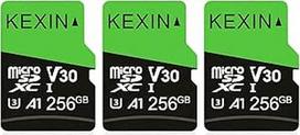 KEXIN Micro SD kortelė 256GB Pakuotė 3 Micro SD 256GB su SD adapteriu Atminties kortelė Micro SD C10, U3, A1, V30 Micro SD kortelė planšetiniam kompiuteriui, fotoaparatui, dronui, išmaniajam telefonui