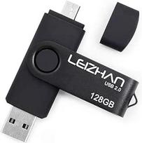 LEIZHAN Flash Drive U-Stick Micro 128GB USB 2.0 atminties kortelė su dviguba USB jungtimi, skirta "Android" išmaniesiems telefonams, planšetiniams kompiuteriams ir kompiuteriams (128GB, juoda)