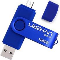 leizhan Flash Drive U-Stick Micro 128GB USB 2.0 atminties kortelė su dviguba USB jungtimi, skirta "Android" išmaniesiems telefonams, planšetiniams kompiuteriams ir kompiuteriams (128GB, mėlyna)