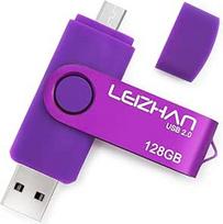 LEIZHAN Flash Drive U-Stick Micro 128GB USB 2.0 atminties kortelė su dviguba USB jungtimi, skirta "Android" išmaniesiems telefonams, planšetiniams kompiuteriams ir kompiuteriams (128GB, violetinė)