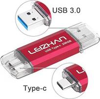 LEIZHAN USB atmintinė 256GB C tipo atminties kortelė OTG Memory Stick 2-in-1 Flash Drive USB 3.0 rašiklinis diskas, skirtas asmeniniam kompiuteriui, nešiojamajam kompiuteriui ir kitiems USB-C įrenginiams (256GB, raudona)