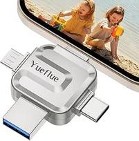 Programėlės nereikia: Yueflue USB atmintinė 128GB, USB atmintinė iPhone, kurioje galima saugoti daugiau nuotraukų ir vaizdo įrašų. 4 in 1 "Memory Stick iPhone" metalinio kryžiaus formos, atminties kortelė i0S / Android / kompiuteriui.