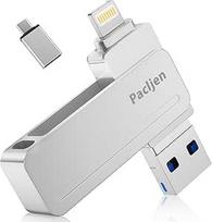 USB atmintinė "iPhone" 256GB, sertifikuota MFi, "Pacljen 3-in-1" USB rašiklis su "Lightning" ir USB C jungtimis, išorinė atmintis greitam atsarginių kopijų kūrimui, suderinama su "iPhone"/"iPad"/"Android"/"Mac/PC" (256GB, sidabrinė)