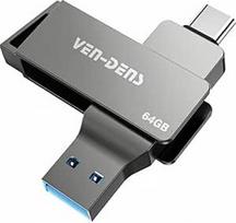 VEN-DENS 2 in 1 USB 3.2 atmintinė - C tipo ir USB-A dviguba sąsaja, išorinė USB atmintinė, didelės spartos cinko lydinio OTG atmintinė "Android", nešiojamiesiems kompiuteriams, "MacBook", "Windows", išmaniesiems telefonams