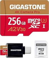 [5 metų duomenų saugojimo laikotarpis] Gigastone 256GB Micro-SD kortelė, 4K-Kamera Pro, A2 V30 UHS-I U3, iki 100MB/s, skirta išmaniesiems telefonams, GoPro, veiksmo kameroms, 4K-UHD-Video, Nintendo-Switch, su adapteriu ir