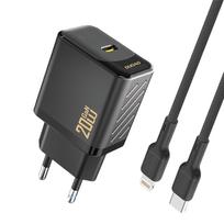 Usb-c Tinklo įkroviklis Su Usb-c Kabeliu - "iphone Lightning Gan Pd 20w" - Juodas