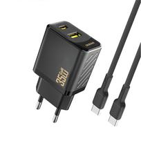 Usb-a Usb-c Tinklo įkroviklis Su Usb-c Pd Qc Kabeliu 35 W - Juodas