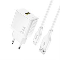Usb-a Tinklo įkroviklis Su Usb-a - Usb-c 2,4a Gan Kabeliu - Baltas