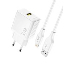 Usb-a Tinklo įkroviklis Su Usb-a Kabeliu - "iphone Lightning" 2,4 A Gan Eu - Baltas