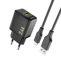 Usb-a Tinklo įkroviklis Su Usb-a Kabeliu - "iphone Lightning" 2,4 A Gan Eu - Juodas