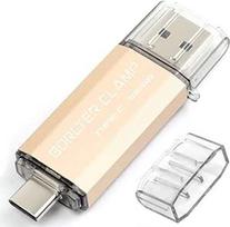 "BorlterClamp" C tipo USB atminties kaupiklis 512GB OTG atminties kortelė su dviem USB C 3.0 prievadais "Android" išmaniesiems telefonams "Samsung S10 S9", "Huawei Honor" ir kt., planšetiniams kompiuteriams ir kompiuteriams (aukso spalvos)