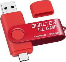 "BorlterClamp" C tipo USB atmintinė 512GB, 2 in 1 OTG atmintinė USB 3.0 su dvigubu USB C prievadu, skirta "Android" išmaniesiems telefonams "Samsung S10/S9/S8", "Huawei", planšetiniams kompiuteriams ir kompiuteriams (raudona)