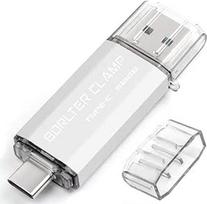"BorlterClamp" C tipo USB atmintukas 512GB OTG atminties kortelė su dviem USB C 3.0 prievadais "Android" išmaniesiems telefonams "Samsung S10 S9", "Huawei Honor" ir kt., planšetiniams kompiuteriams ir kompiuteriams (sidabrinė)