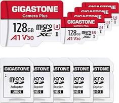 "Gigastone Camera Plus" 128GB "MicroSDXC" atminties kortelė, 5 pakuotės + SD adapteris veiksmo kameroms ir dronams, skaitymo greitis iki 100MB/s, "Full HD" vaizdo įrašymas, A1 U3 10 klasės "Micro SD" kortelė UHS-I