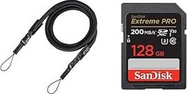"Hama" fotoaparato dirželis su greito nuėmimo juodu dirželiu ir "SanDisk Extreme PRO SDXC UHS-I" 128GB atminties kortele (V30)