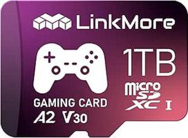 "LinkMore" 1 TB žaidimų Micro SDXC kortelė A2 UHS-I U3 V30 10 klasės skaitymo greitis iki 170MB/s Įrašymo greitis iki 170MB/s Pridedamas SD adapteris (XV23 PRO)