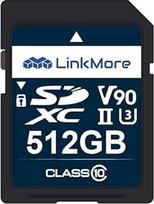 "LinkMore" SDXC atminties kortelė 512GB - UHS-II - V90, U3 - 250/220MB/s - skirta dideliems RAW failams ir nesuspaustiems vaizdo įrašams - skirta profesionalams