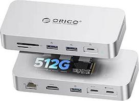 "ORICO" 512GB išorinio SSD disko prijungimo stotelė, iki 1000MB/s 10-in-1 USB C šakotuvas su M.2 NVMe SSD, palaiko 4K@60Hz HDMI ekraną, 100 W PD, Ethernet, SD/TF DataLink - SJ10